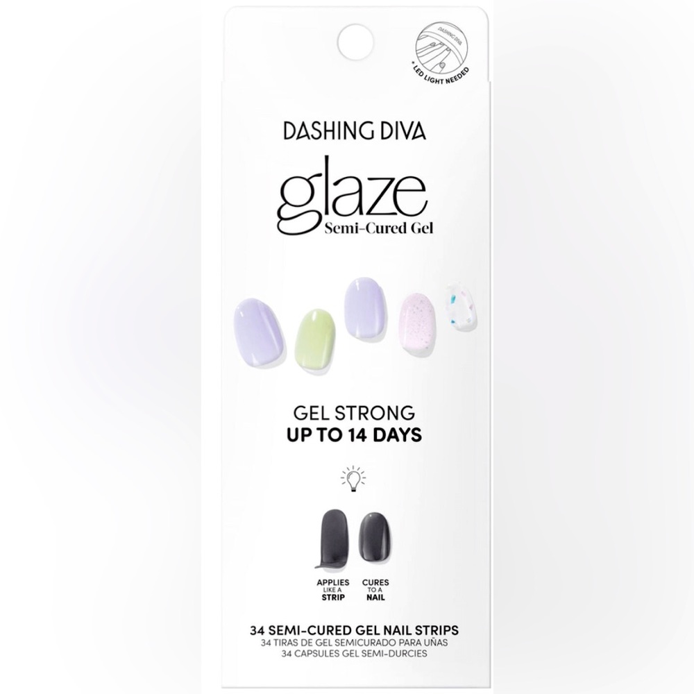 Gel semi-cured nail strip light multi colored purple , green and design set!